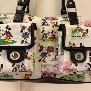 Disney White Comic-Print Satchel with Black Trim and Multicolor Accents